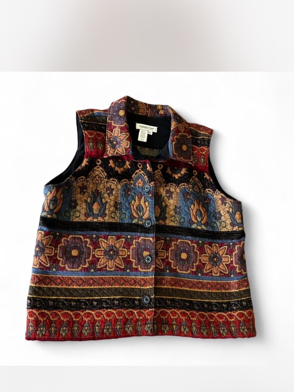 Coldwater Creek Multicolor Tapestry Button-Front Vest
